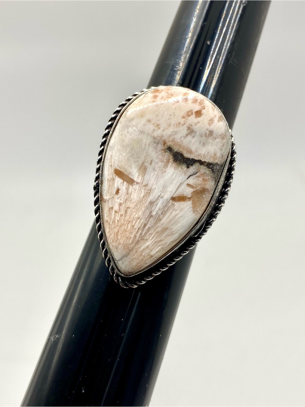 P08. Sterling Silver Plated Scolecite Stone Ring